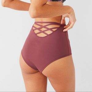 UO Maroon Strappy Back High-Waisted Bikini Bottoms